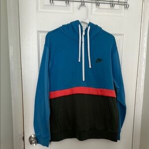 Nike Blue and Green Hoodie with Red Stripe